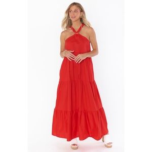 Show Me Your MuMu Bright Red Halter Tiered Maxi Dress